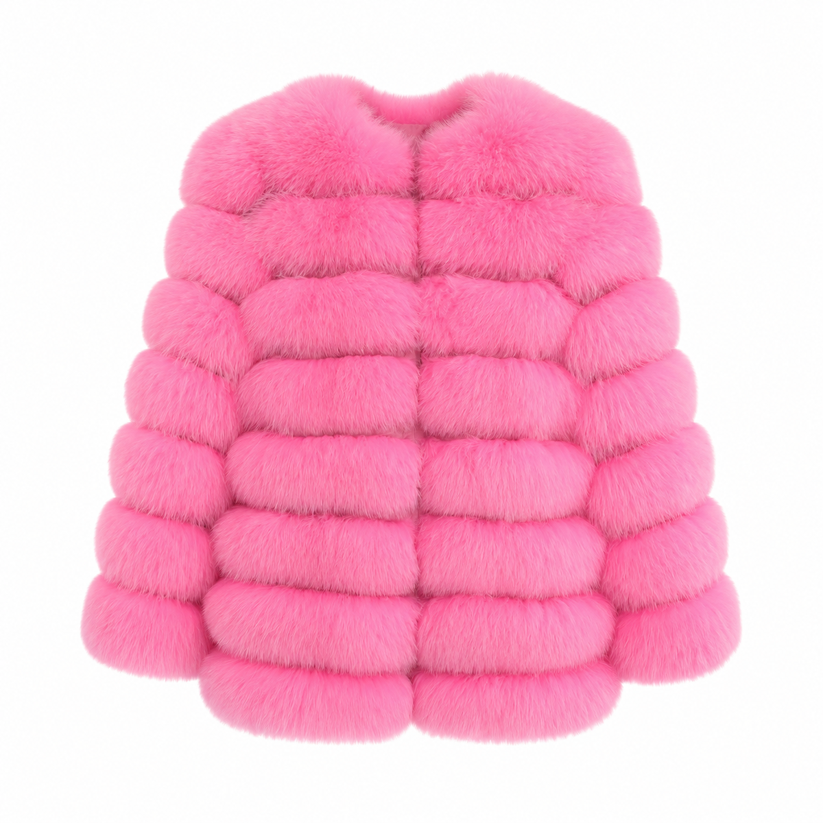 ‘Candy Floss Pink’ Premium 8 Row Full Sleeve Fox Fur Coat (10/18 Day Delivery)