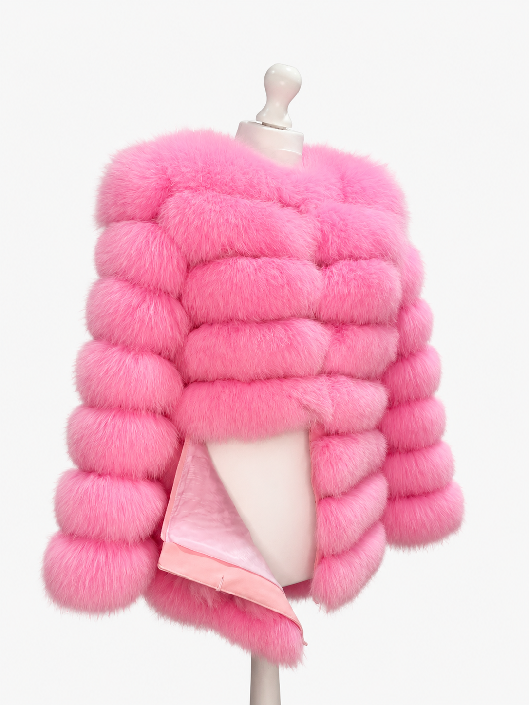 ‘Candy Floss Pink’ Premium 8 Row Full Sleeve Fox Fur Coat (10/18 Day Delivery)