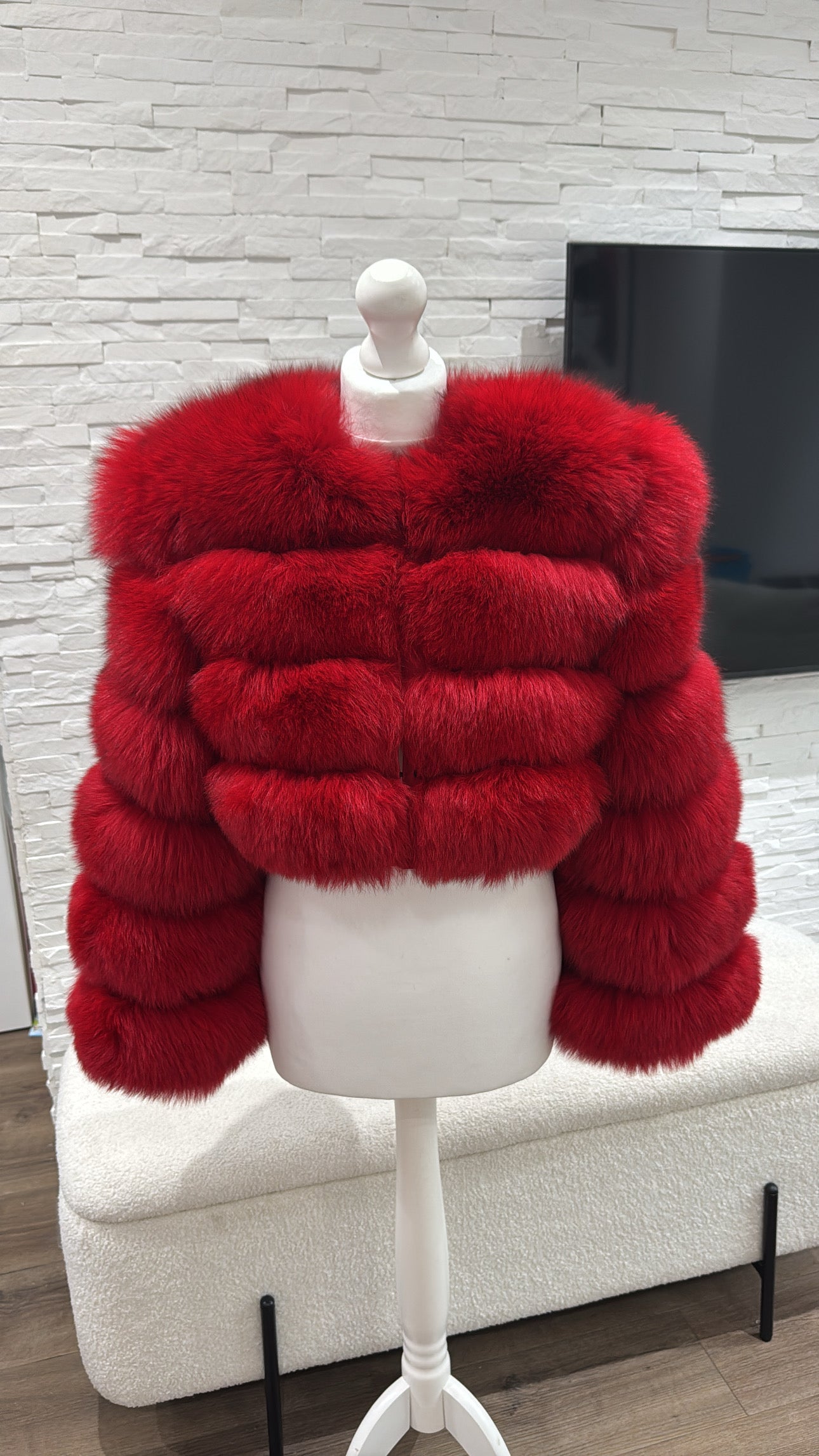 Premium Extreme Cropped Body Full Sleeve Fox Fur Coat (10/18 Day Delivery)