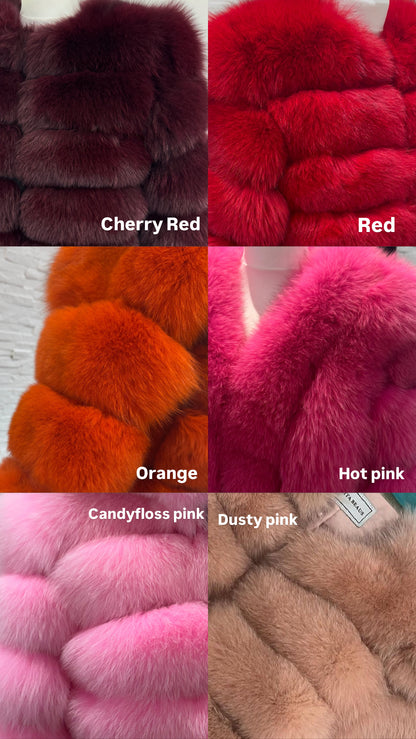 Premium Extreme Cropped Body Full Sleeve Fox Fur Coat (10/18 Day Delivery)