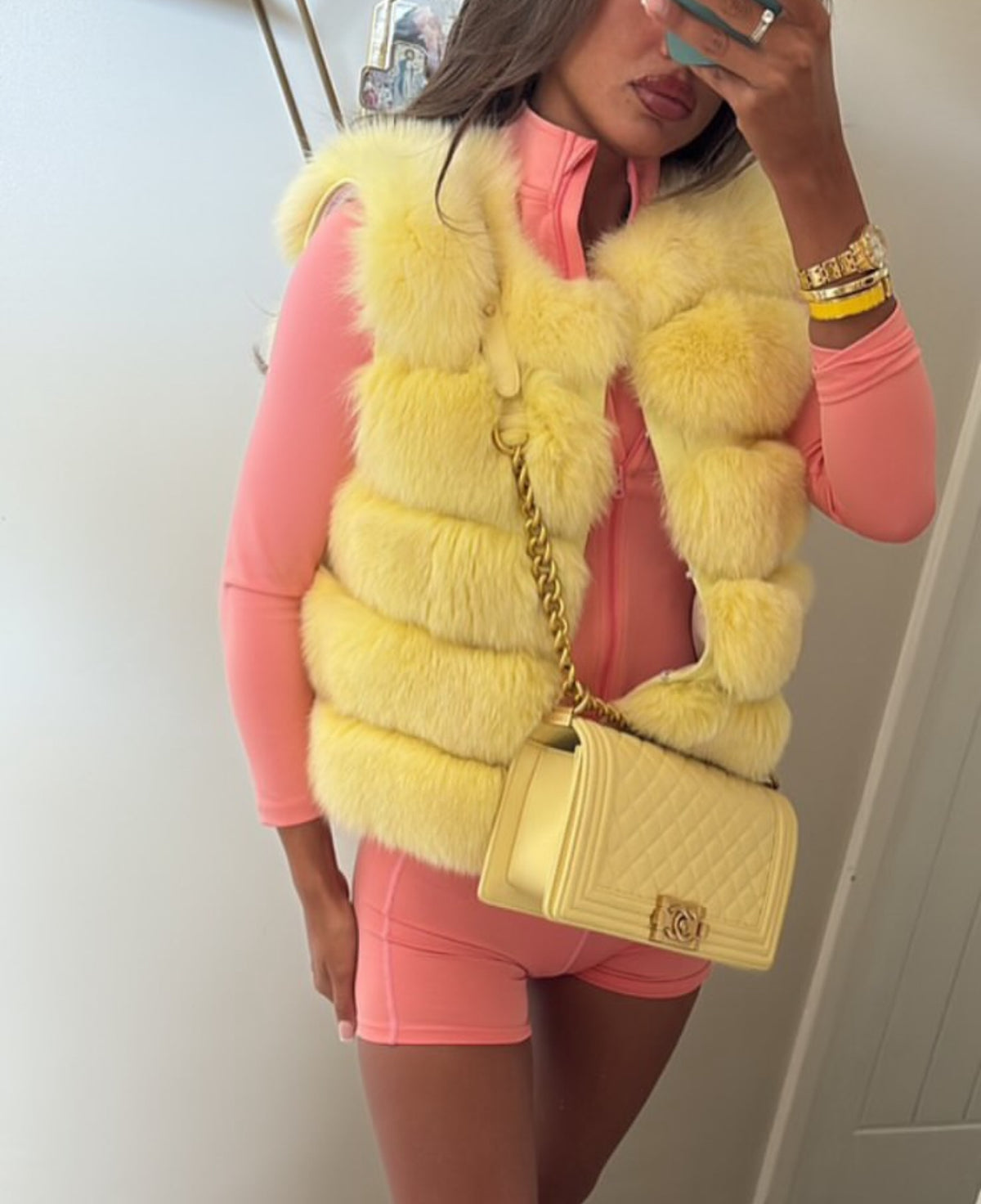 Premium 5 Row Cropped Sleeve Fox Fur Coats