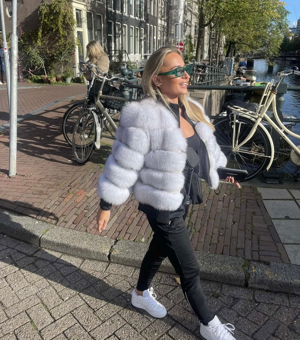 Premium 5 Row Cropped Sleeve Fox Fur Coats