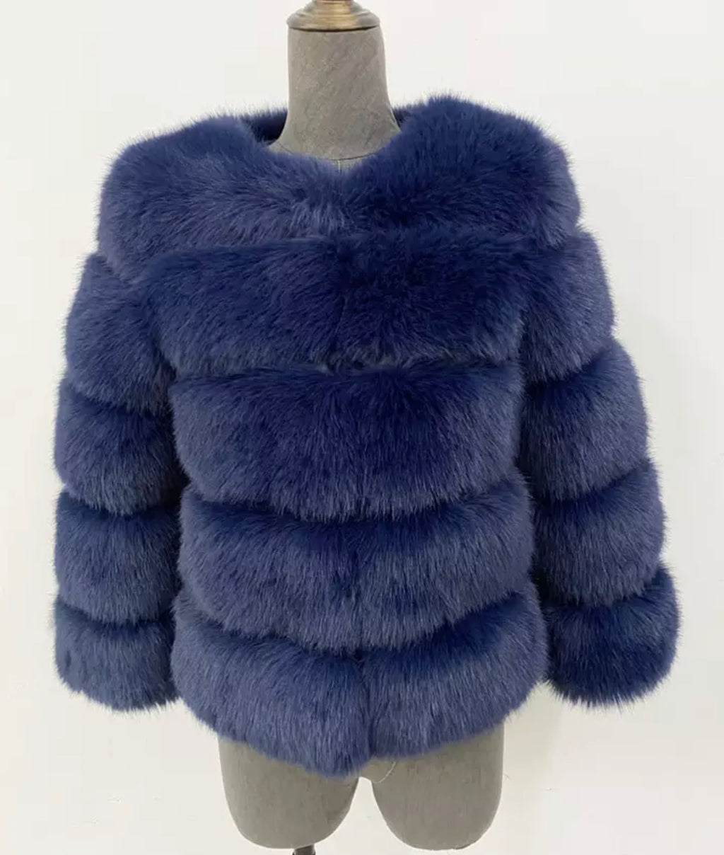 Faux Fur 5 Row Cropped Sleeve Jacket [2/4 Week Delivery]