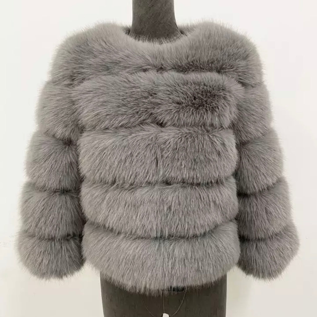 Faux Fur 5 Row Cropped Sleeve Jacket [2/4 Week Delivery]
