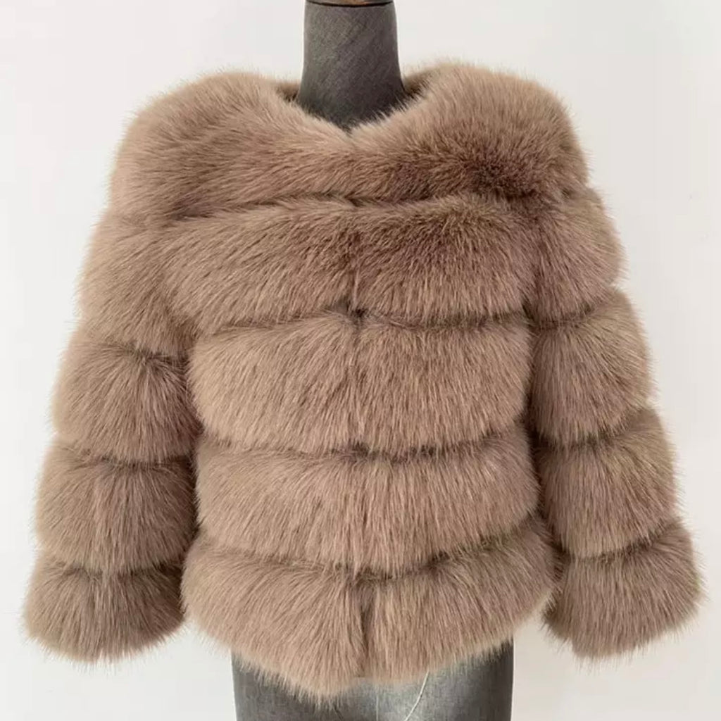 Faux Fur 5 Row Cropped Sleeve Jacket [2/4 Week Delivery]